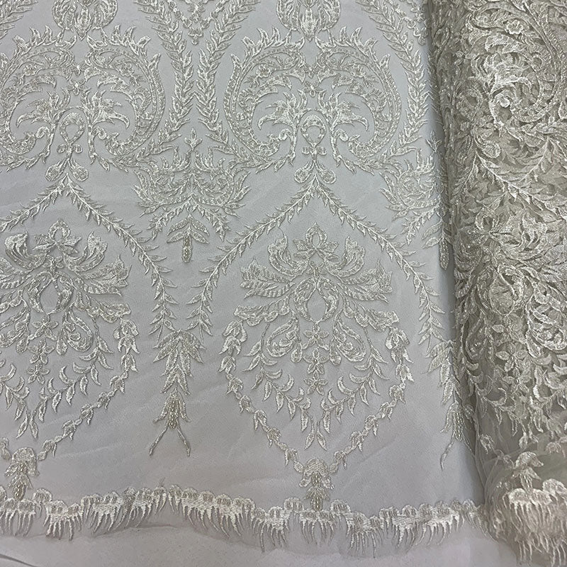 Elegant Embroidered French Lace Beaded Mesh Lace FabricICEFABRICICE FABRICSDusty RoseElegant Embroidered French Lace Beaded Mesh Lace Fabric ICEFABRIC Off White