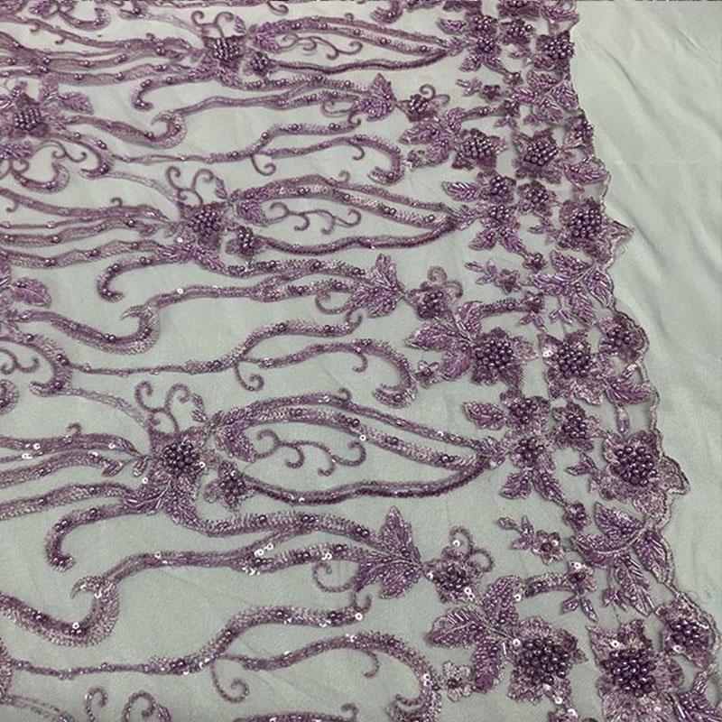 Elegant Flowers Embroidery Bridal Floral Beaded Mesh Lace FabricICEFABRICICE FABRICSLavenderElegant Flowers Embroidery Bridal Floral Beaded Mesh Lace Fabric ICEFABRIC Lavender