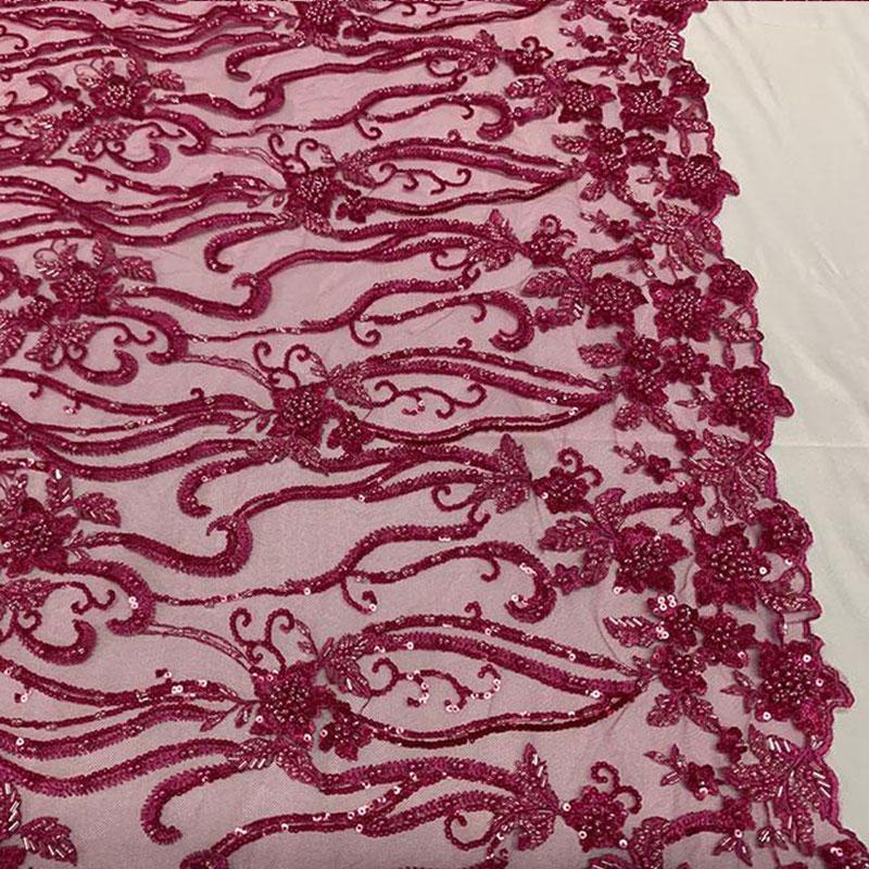 Elegant Flowers Embroidery Bridal Floral Beaded Mesh Lace FabricICEFABRICICE FABRICSFuchsiaElegant Flowers Embroidery Bridal Floral Beaded Mesh Lace Fabric ICEFABRIC Fuchsia