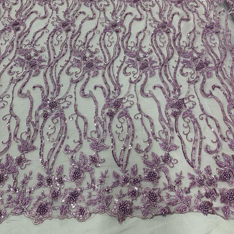 Elegant Flowers Embroidery Bridal Floral Beaded Mesh Lace FabricICEFABRICICE FABRICSLavenderElegant Flowers Embroidery Bridal Floral Beaded Mesh Lace Fabric ICEFABRIC Lavender