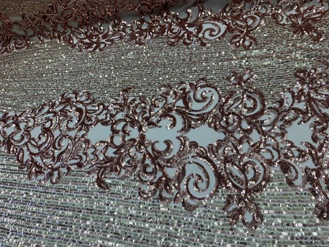 Elegant French Power Spandex Stretch Mesh Lace Sequin Fabric By The YardICEFABRICICE FABRICSDusty RoseBy The Yard (58" Wide)Elegant French Power Spandex Stretch Mesh Lace Sequin Fabric By The Yard ICEFABRIC Rose Gold