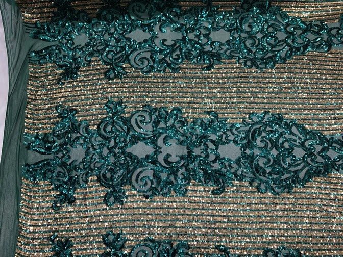 Elegant French Power Spandex Stretch Mesh Lace Sequin Fabric By The YardICEFABRICICE FABRICSPlumBy The Yard (58" Wide)Elegant French Power Spandex Stretch Mesh Lace Sequin Fabric By The Yard ICEFABRIC Hunter Green