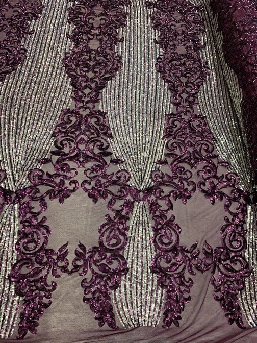 Elegant French Power Spandex Stretch Mesh Lace Sequin Fabric By The YardICEFABRICICE FABRICSPlumBy The Yard (58" Wide)Elegant French Power Spandex Stretch Mesh Lace Sequin Fabric By The Yard ICEFABRIC Plum