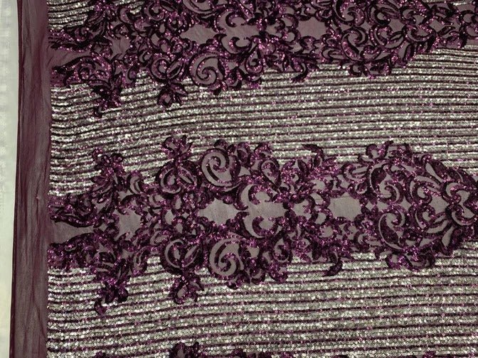 Elegant French Power Spandex Stretch Mesh Lace Sequin Fabric By The YardICEFABRICICE FABRICSMint/GoldBy The Yard (58" Wide)Elegant French Power Spandex Stretch Mesh Lace Sequin Fabric By The Yard ICEFABRIC Plum