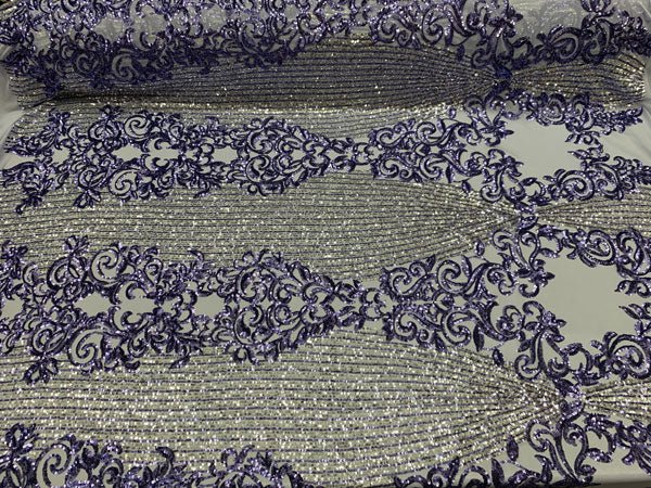 Elegant French Power Spandex Stretch Mesh Lace Sequin Fabric By The YardICEFABRICICE FABRICSBlack/GoldBy The Yard (58" Wide)Elegant French Power Spandex Stretch Mesh Lace Sequin Fabric By The Yard ICEFABRIC Lavender