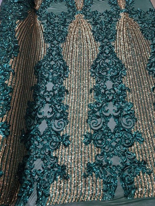 Elegant French Power Spandex Stretch Mesh Lace Sequin Fabric By The YardICEFABRICICE FABRICSHunter GreenBy The Yard (58" Wide)Elegant French Power Spandex Stretch Mesh Lace Sequin Fabric By The Yard ICEFABRIC Hunter Green
