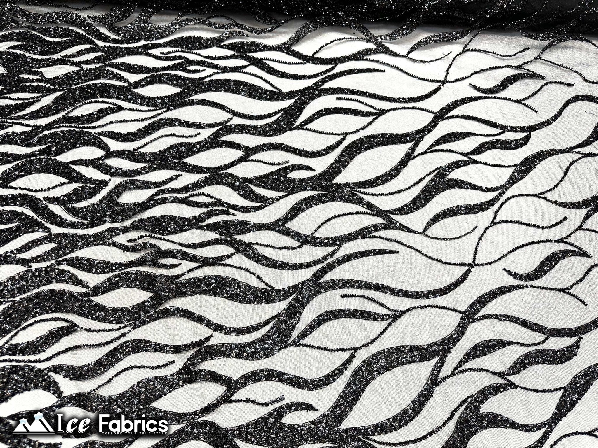 Elegant Heavy Beaded Fabric Lace Fabric with SequinICE FABRICSICE FABRICSBlackBy The Yard (54" Wide)Elegant Heavy Beaded Fabric Lace Fabric with Sequin ICE FABRICS Black