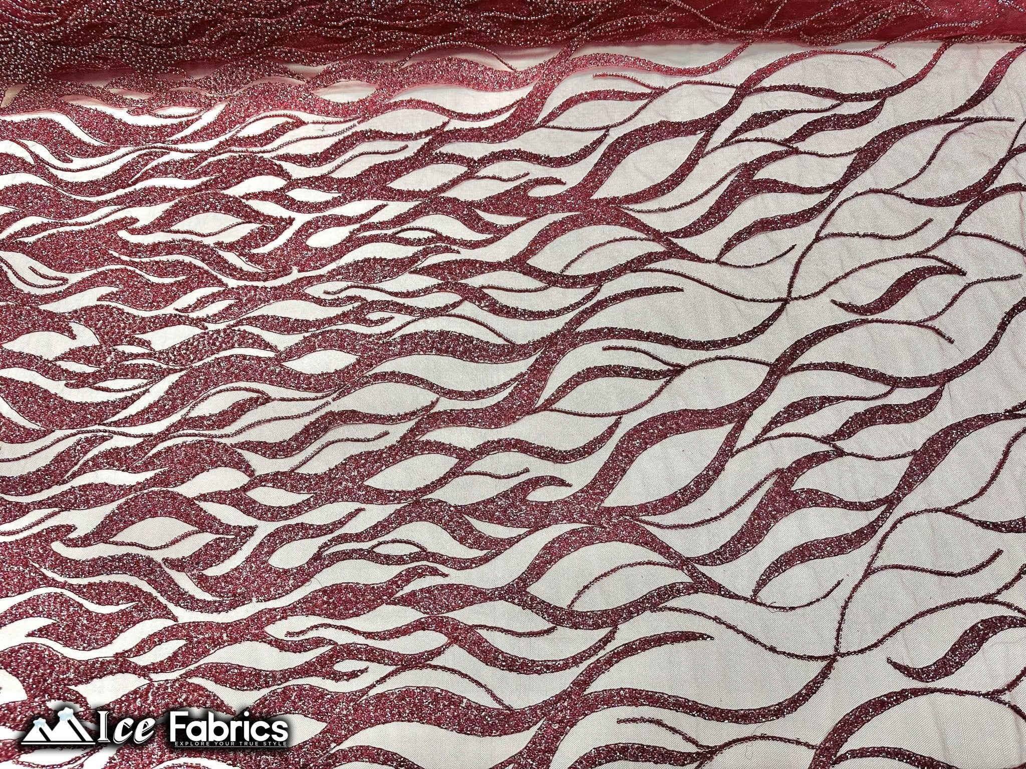 Elegant Heavy Beaded Fabric Lace Fabric with SequinICE FABRICSICE FABRICSBurgundyBy The Yard (54" Wide)Elegant Heavy Beaded Fabric Lace Fabric with Sequin ICE FABRICS Burgundy