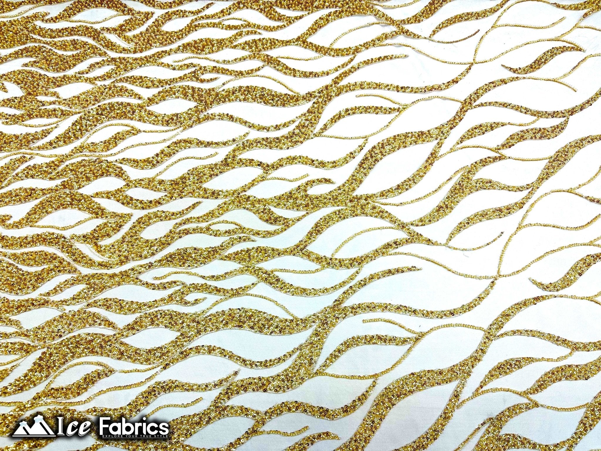 Elegant Heavy Beaded Fabric Lace Fabric with SequinICE FABRICSICE FABRICSGoldBy The Yard (54" Wide)Elegant Heavy Beaded Fabric Lace Fabric with Sequin ICE FABRICS Gold