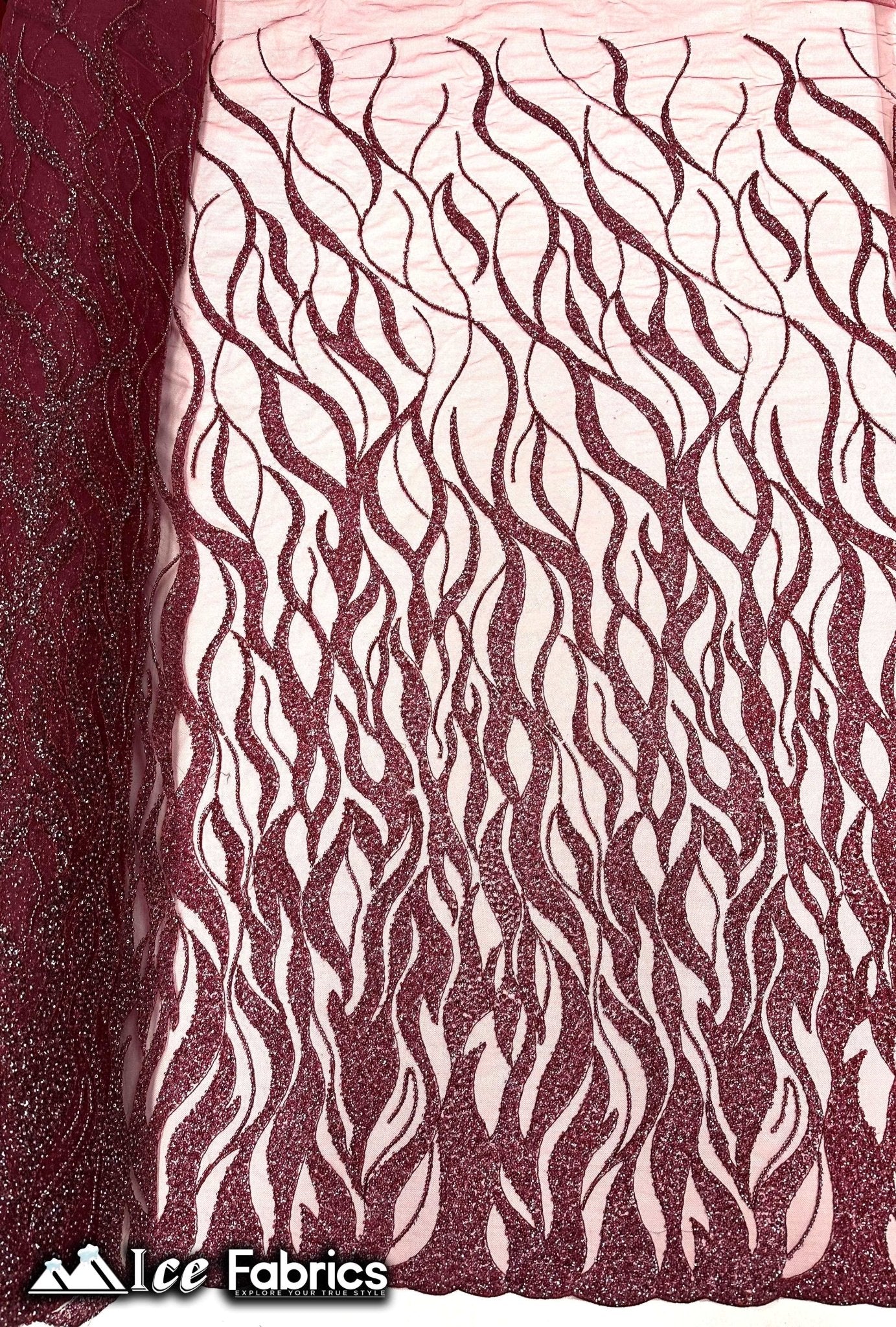 Elegant Heavy Beaded Fabric Lace Fabric with SequinICE FABRICSICE FABRICSBurgundyBy The Yard (54" Wide)Elegant Heavy Beaded Fabric Lace Fabric with Sequin ICE FABRICS Burgundy