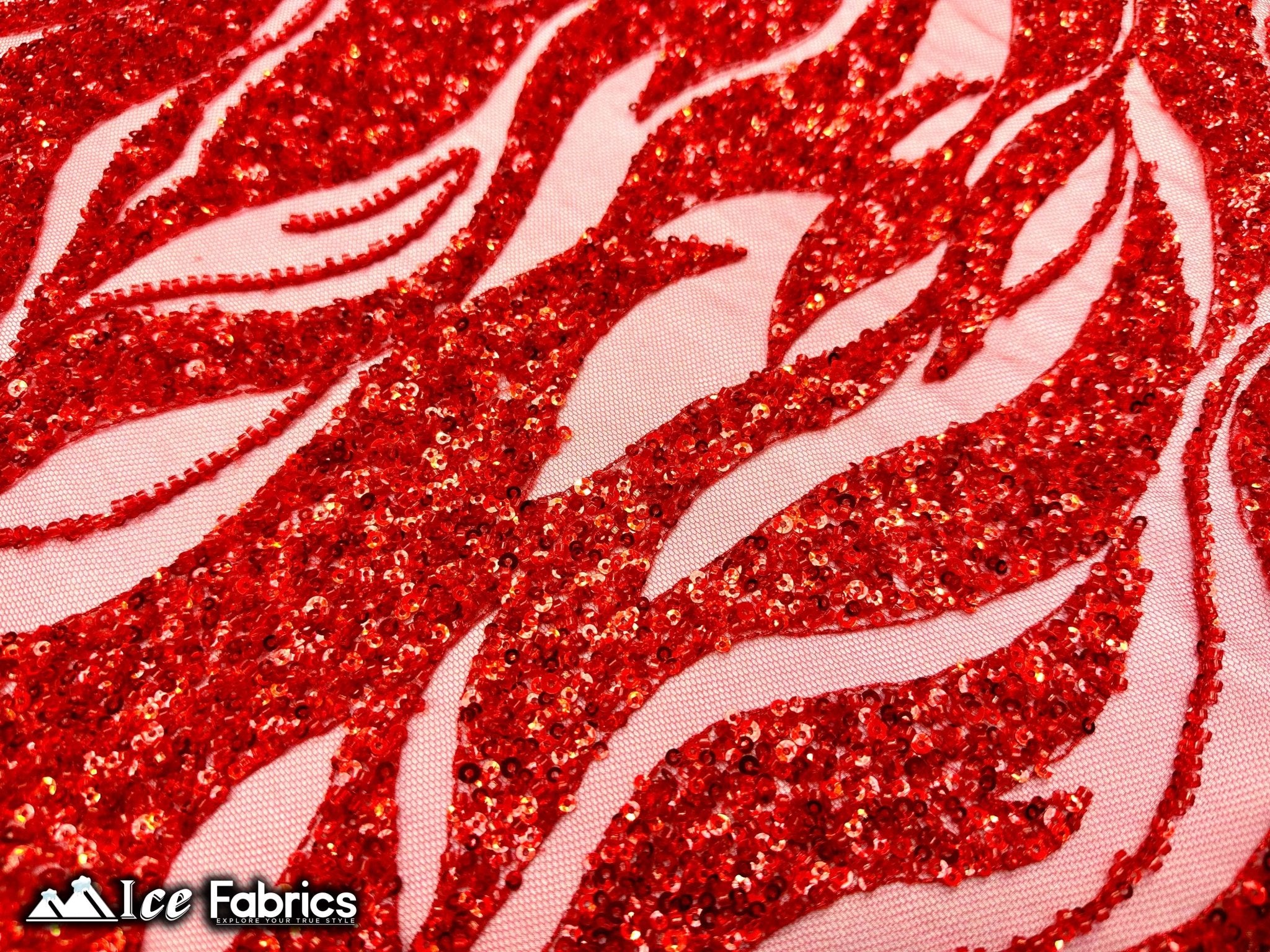 Elegant Heavy Beaded Fabric Lace Fabric with SequinICE FABRICSICE FABRICSRedBy The Yard (54" Wide)Elegant Heavy Beaded Fabric Lace Fabric with Sequin ICE FABRICS Red