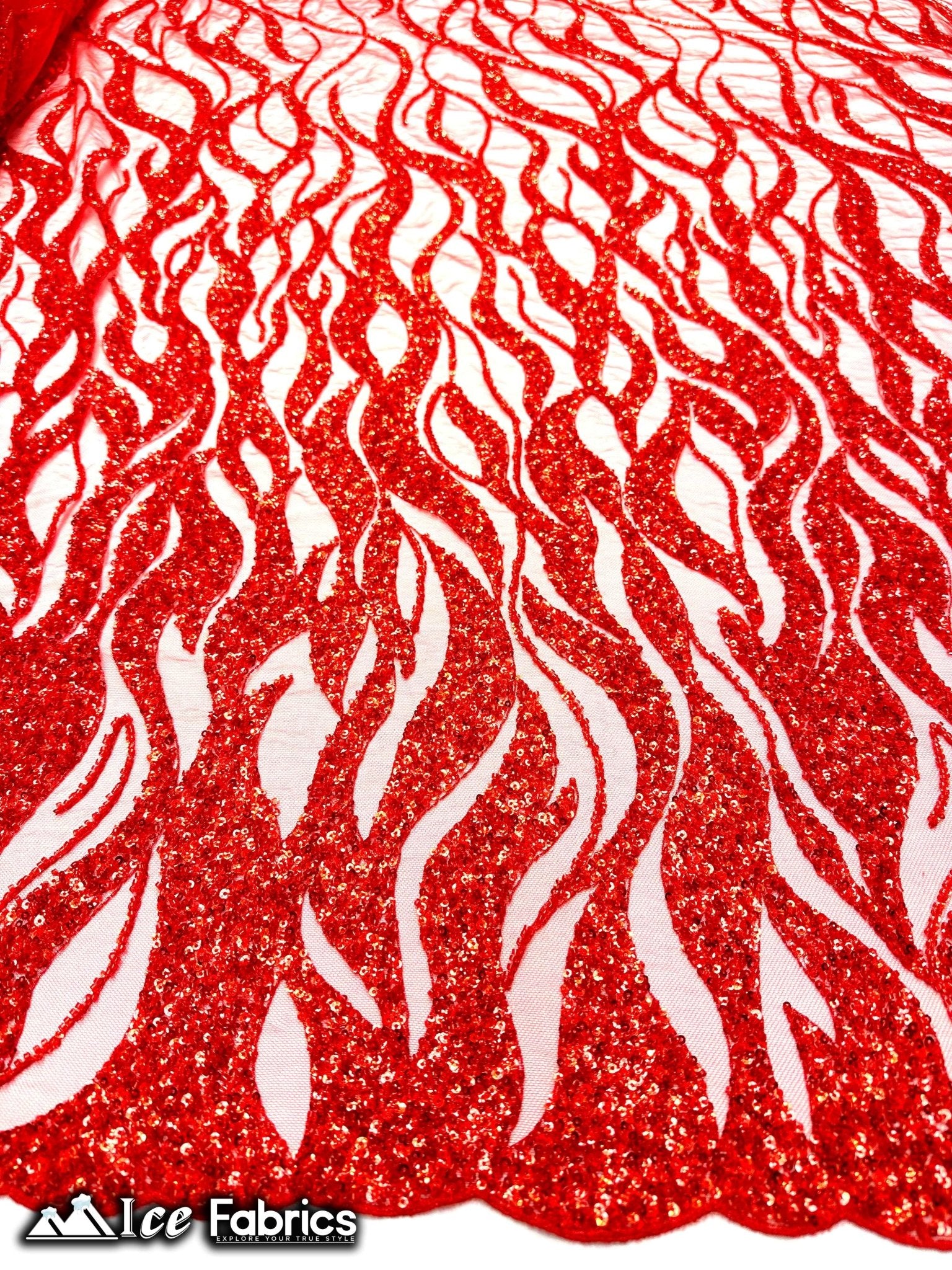 Elegant Heavy Beaded Fabric Lace Fabric with SequinICE FABRICSICE FABRICSOff WhiteBy The Yard (54" Wide)Elegant Heavy Beaded Fabric Lace Fabric with Sequin ICE FABRICS Red