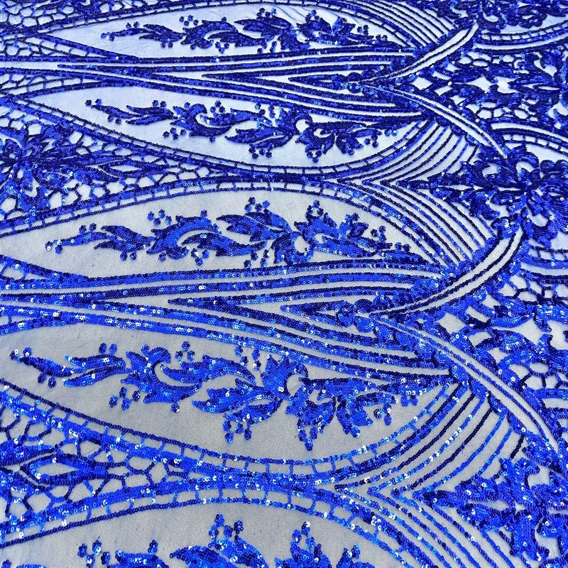 Elizabeth Embroidery Sequin Fabric Geometric Stretch MeshICE FABRICSICE FABRICSElizabeth Sequin Royal BlueBy the yard (36 inches Length)58 inches WidthRoyal BlueElizabeth Embroidery Sequin Fabric Geometric Stretch Mesh ICE FABRICS Royal Blue