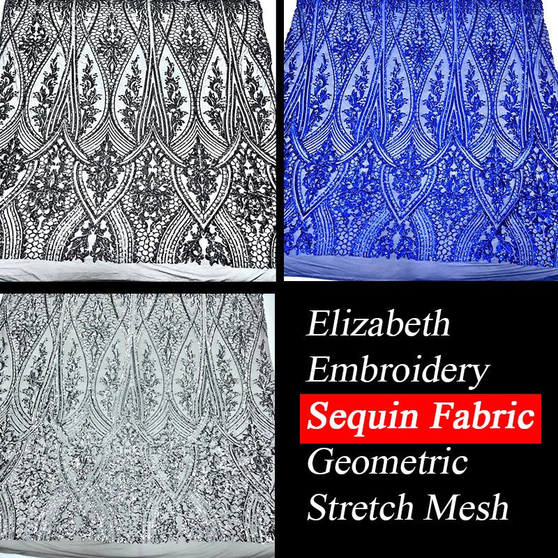 Elizabeth Embroidery Sequin Fabric Geometric Stretch MeshICE FABRICSICE FABRICSElizabeth Sequin BlackBy the yard (36 inches Length)58 inches WidthBlackElizabeth Embroidery Sequin Fabric Geometric Stretch Mesh ICE FABRICS