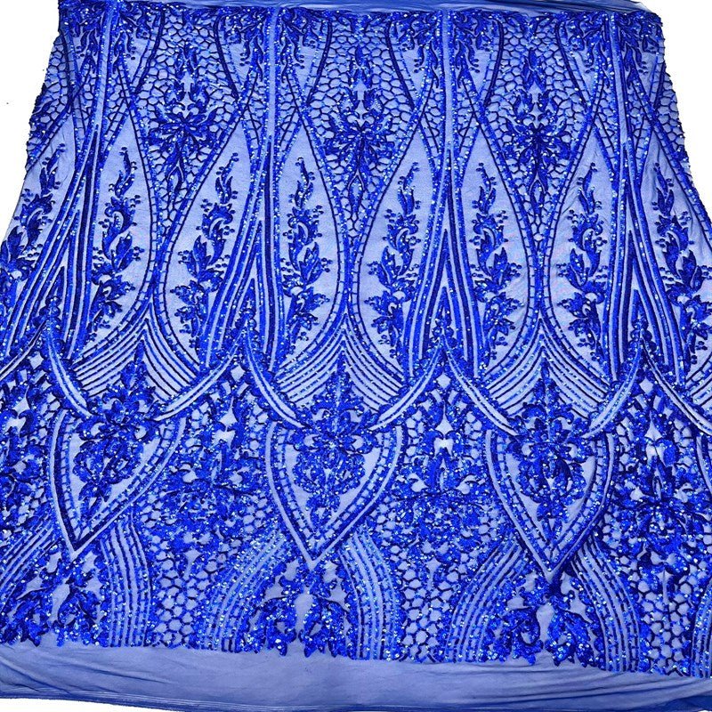Elizabeth Embroidery Sequin Fabric Geometric Stretch MeshICE FABRICSICE FABRICSElizabeth Sequin Royal BlueBy the yard (36 inches Length)58 inches WidthRoyal BlueElizabeth Embroidery Sequin Fabric Geometric Stretch Mesh ICE FABRICS Royal Blue