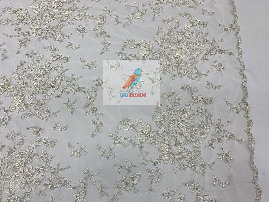 Embroidered Beaded 3D Floral Flowers Beaded Mesh Lace Fabric By The YardICEFABRICICE FABRICSIvoryEmbroidered Beaded 3D Floral Flowers Beaded Mesh Lace Fabric By The Yard ICEFABRIC Ivory