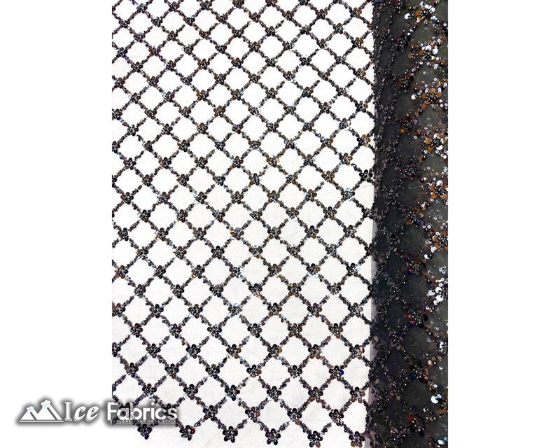 Embroidered Beaded Fabric Geometric Sequin LaceICE FABRICSICE FABRICSBlack Beaded FabricBlackEmbroidered Beaded Fabric Geometric Sequin Lace ICE FABRICS Black