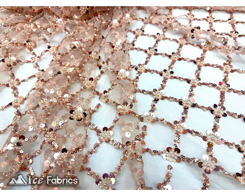 Embroidered Beaded Fabric Geometric Sequin LaceICE FABRICSICE FABRICSBlush Beaded FabricBlushEmbroidered Beaded Fabric Geometric Sequin Lace ICE FABRICS Blush