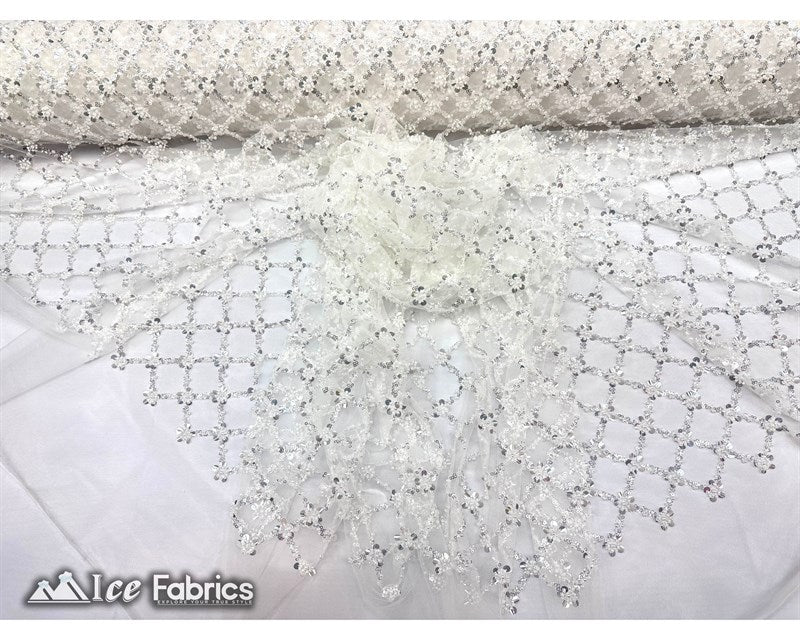 Embroidered Beaded Fabric Geometric Sequin LaceICE FABRICSICE FABRICSIvory Beaded FabricIvoryEmbroidered Beaded Fabric Geometric Sequin Lace ICE FABRICS Ivory