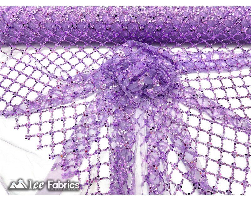 Embroidered Beaded Fabric Geometric Sequin LaceICE FABRICSICE FABRICSLavender Beaded FabricLavenderEmbroidered Beaded Fabric Geometric Sequin Lace ICE FABRICS Lavender