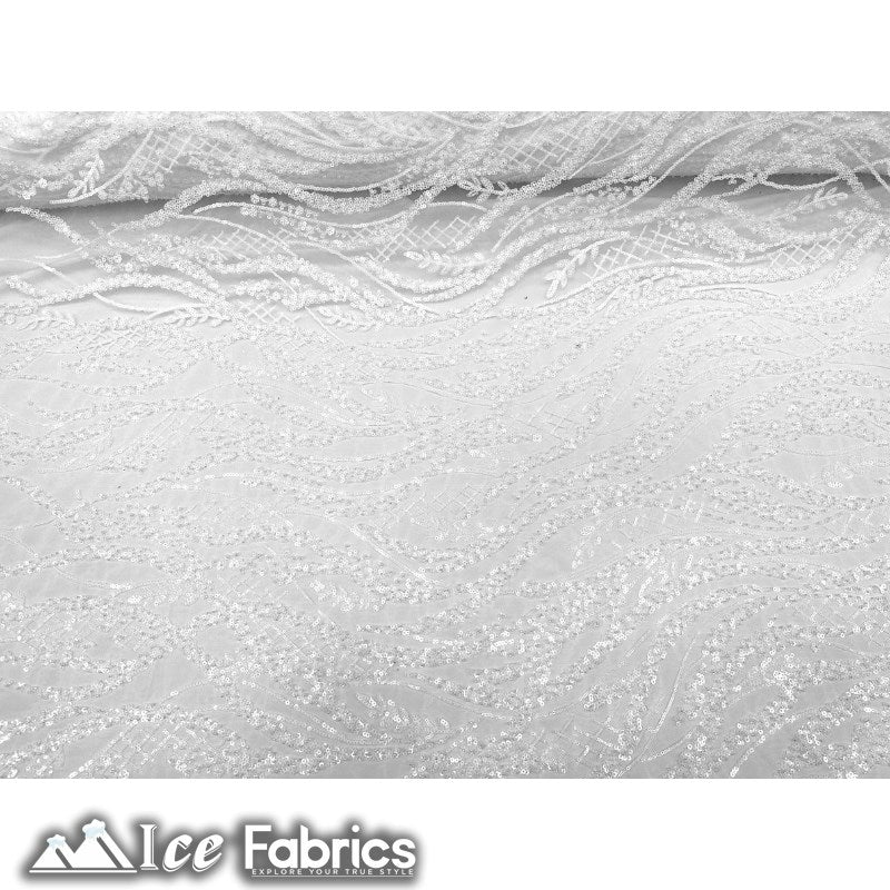 Embroidered Beaded Sequin Fabric ShinyICE FABRICSICE FABRICSOff WhiteEmbroidered Beaded Sequin Fabric Shiny ICE FABRICS Off White