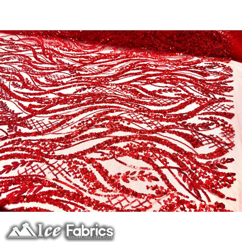 Embroidered Beaded Sequin Fabric ShinyICE FABRICSICE FABRICSRedEmbroidered Beaded Sequin Fabric Shiny ICE FABRICS Red