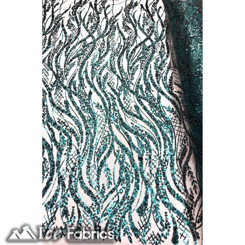 Embroidered Beaded Sequin Fabric ShinyICE FABRICSICE FABRICSHunter GreenEmbroidered Beaded Sequin Fabric Shiny ICE FABRICS Hunter Green