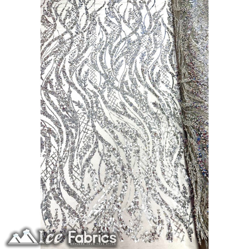 Embroidered Beaded Sequin Fabric ShinyICE FABRICSICE FABRICSSilver GrayEmbroidered Beaded Sequin Fabric Shiny ICE FABRICS Silver Gray