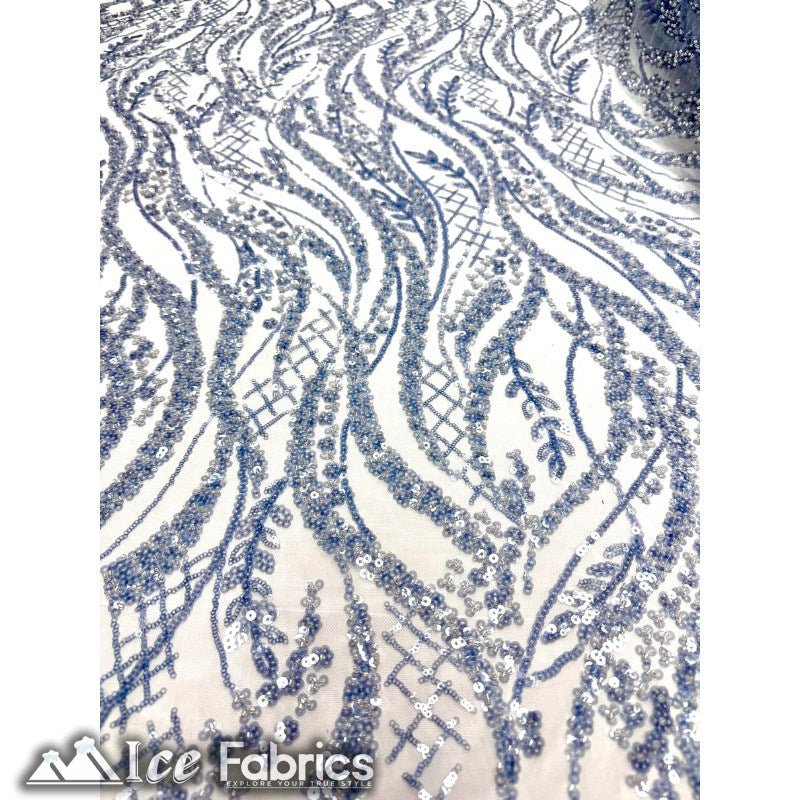 Embroidered Beaded Sequin Fabric ShinyICE FABRICSICE FABRICSBaby BlueEmbroidered Beaded Sequin Fabric Shiny ICE FABRICS Baby Blue