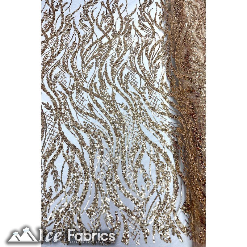 Embroidered Beaded Sequin Fabric ShinyICE FABRICSICE FABRICSLight GoldEmbroidered Beaded Sequin Fabric Shiny ICE FABRICS Light Gold