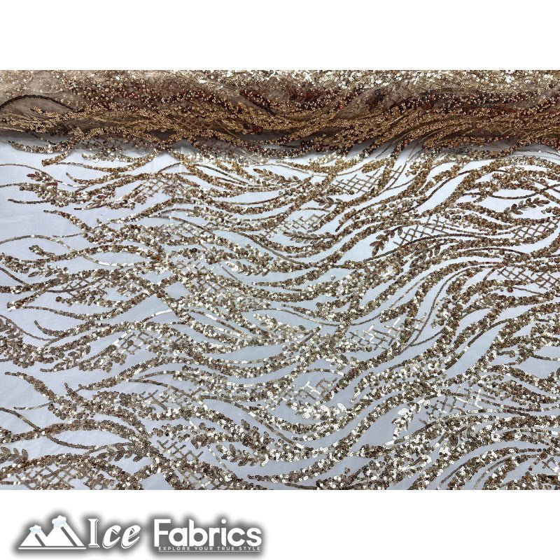 Embroidered Beaded Sequin Fabric ShinyICE FABRICSICE FABRICSLight GoldEmbroidered Beaded Sequin Fabric Shiny ICE FABRICS Light Gold