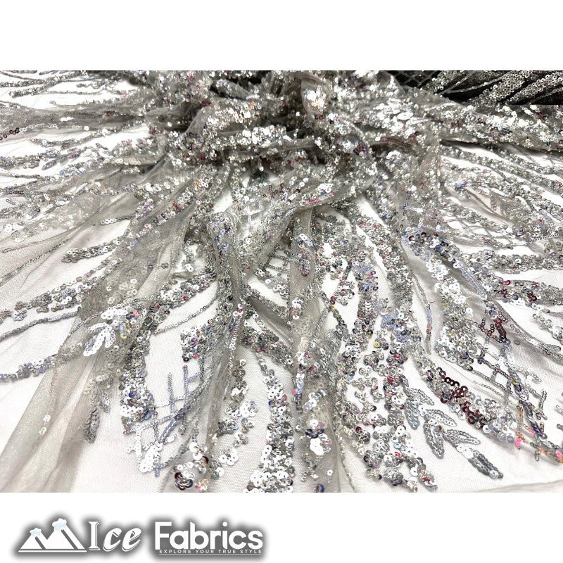Embroidered Beaded Sequin Fabric ShinyICE FABRICSICE FABRICSSilver GrayEmbroidered Beaded Sequin Fabric Shiny ICE FABRICS Silver Gray