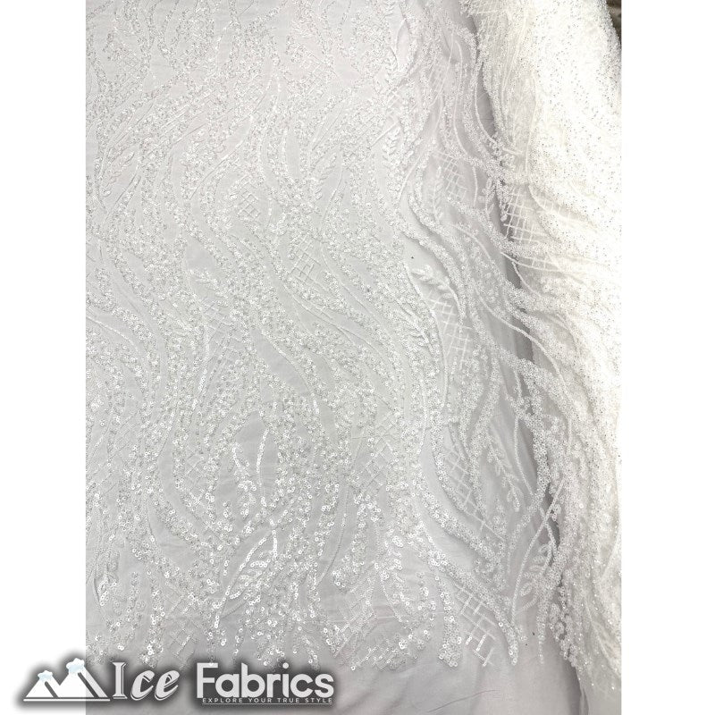 Embroidered Beaded Sequin Fabric ShinyICE FABRICSICE FABRICSOff WhiteEmbroidered Beaded Sequin Fabric Shiny ICE FABRICS Off White