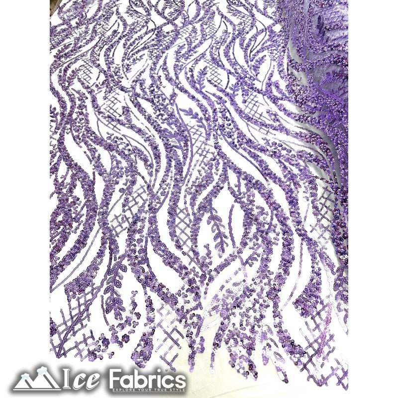 Embroidered Beaded Sequin Fabric ShinyICE FABRICSICE FABRICSLavenderEmbroidered Beaded Sequin Fabric Shiny ICE FABRICS Lavender