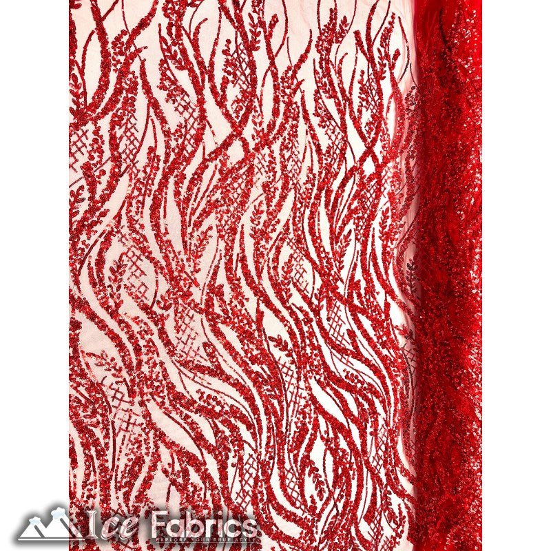 Embroidered Beaded Sequin Fabric ShinyICE FABRICSICE FABRICSRedEmbroidered Beaded Sequin Fabric Shiny ICE FABRICS Red