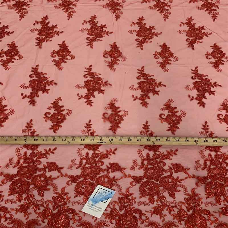 Embroidered Bridal Fabric Mesh Lace Floral Flowers Fabric Sold by the YardICEFABRICICE FABRICSRed LaceEmbroidered Bridal Fabric Mesh Lace Floral Flowers Fabric Sold by the Yard ICEFABRIC Red Lace