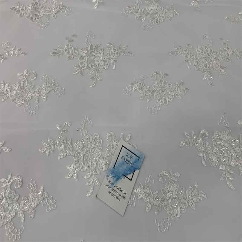 Embroidered Bridal Fabric Mesh Lace Floral Flowers Fabric Sold by the YardICEFABRICICE FABRICSWhiteEmbroidered Bridal Fabric Mesh Lace Floral Flowers Fabric Sold by the Yard ICEFABRIC White