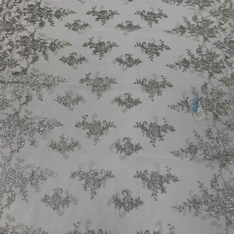 Embroidered Bridal Fabric Mesh Lace Floral Flowers Fabric Sold by the YardICEFABRICICE FABRICSMetallic SilverEmbroidered Bridal Fabric Mesh Lace Floral Flowers Fabric Sold by the Yard ICEFABRIC Metallic Silver