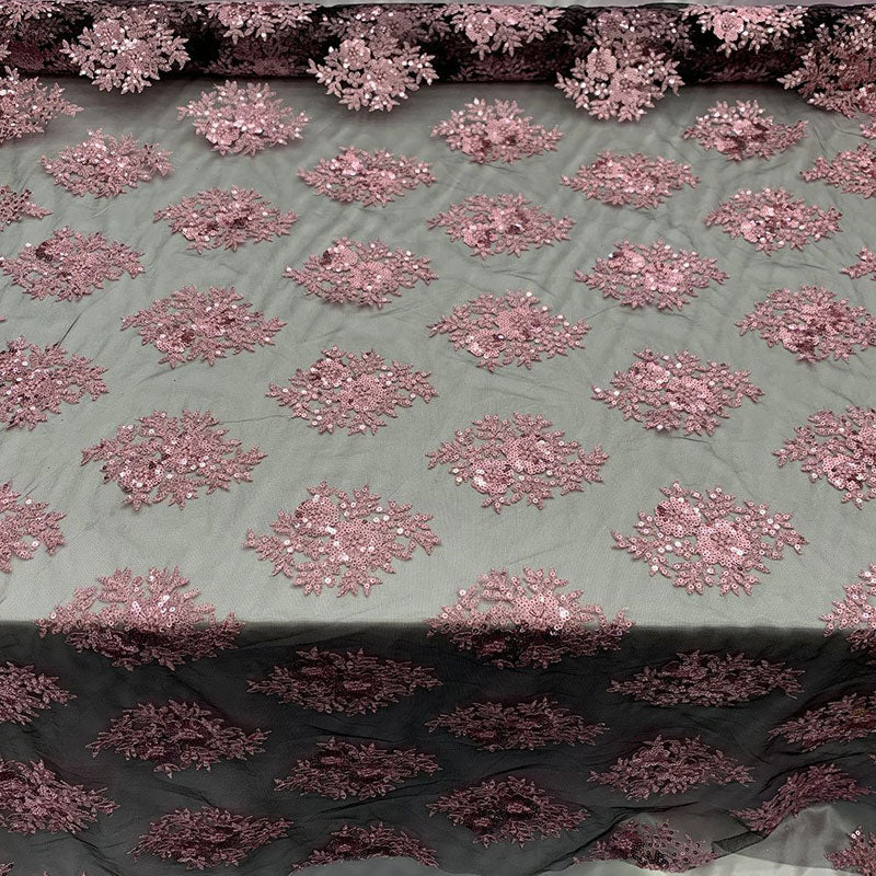 Embroidered Corded Metallic Flowers On Mesh Lace Fabric With SequinsICEFABRICICE FABRICSPink/BlackEmbroidered Corded Metallic Flowers On Mesh Lace Fabric With Sequins ICEFABRIC Pink/Black