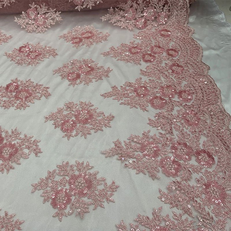 Embroidered Corded Metallic Flowers On Mesh Lace Fabric With SequinsICEFABRICICE FABRICSDusty RoseEmbroidered Corded Metallic Flowers On Mesh Lace Fabric With Sequins ICEFABRIC Dusty Rose