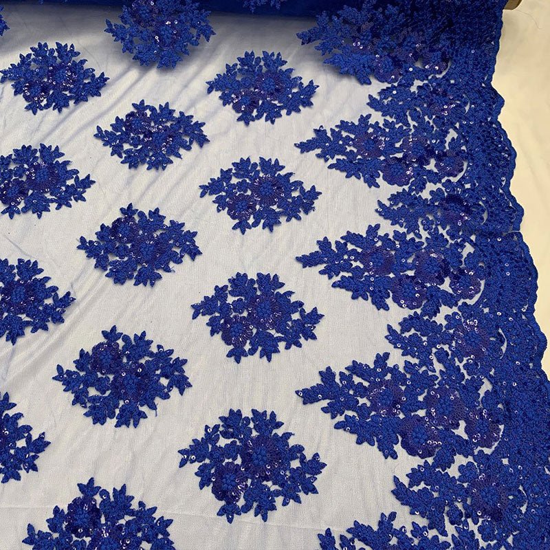 Embroidered Corded Metallic Flowers On Mesh Lace Fabric With SequinsICEFABRICICE FABRICSRoyal BlueEmbroidered Corded Metallic Flowers On Mesh Lace Fabric With Sequins ICEFABRIC Royal Blue