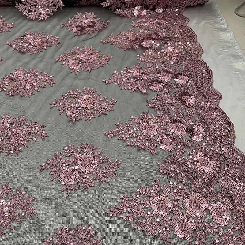Embroidered Corded Metallic Flowers On Mesh Lace Fabric With SequinsICEFABRICICE FABRICSPink/BlackEmbroidered Corded Metallic Flowers On Mesh Lace Fabric With Sequins ICEFABRIC Pink/Black