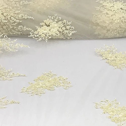 Embroidered Cream Lace Fabric Sequins With BeadsICE FABRICSICE FABRICSEmbroidered Cream Lace Fabric Sequins With Beads ICE FABRICS