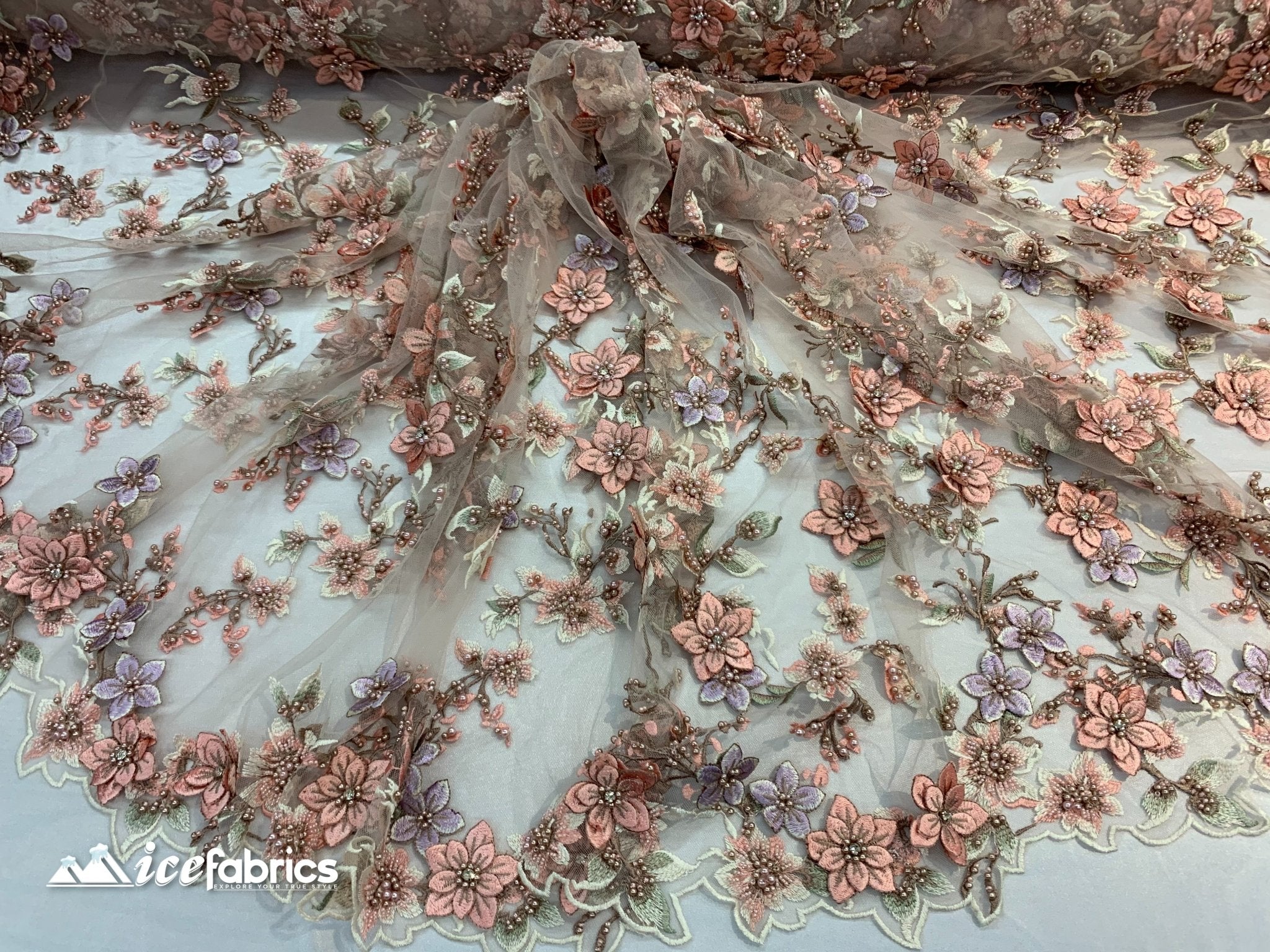 Embroidered Fabric/ 3D Flowers Beaded Fabric/ Lace Fabric/ Dusty RoseICE FABRICSICE FABRICSDusty RoseEmbroidered Fabric/ 3D Flowers Beaded Fabric/ Lace Fabric/ Dusty Rose ICE FABRICS