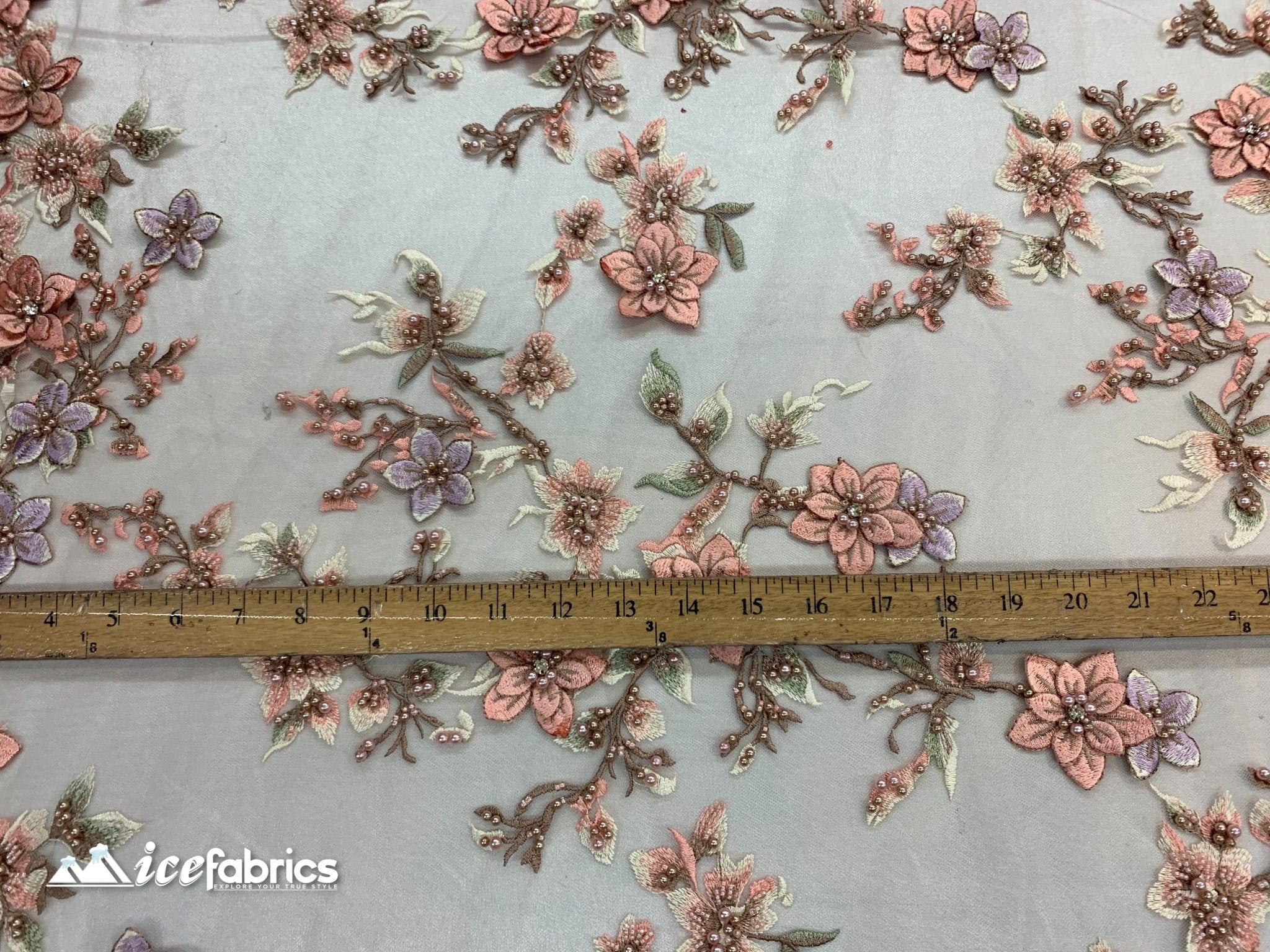 Embroidered Fabric/ 3D Flowers Beaded Fabric/ Lace Fabric/ Dusty RoseICE FABRICSICE FABRICSDusty RoseEmbroidered Fabric/ 3D Flowers Beaded Fabric/ Lace Fabric/ Dusty Rose ICE FABRICS