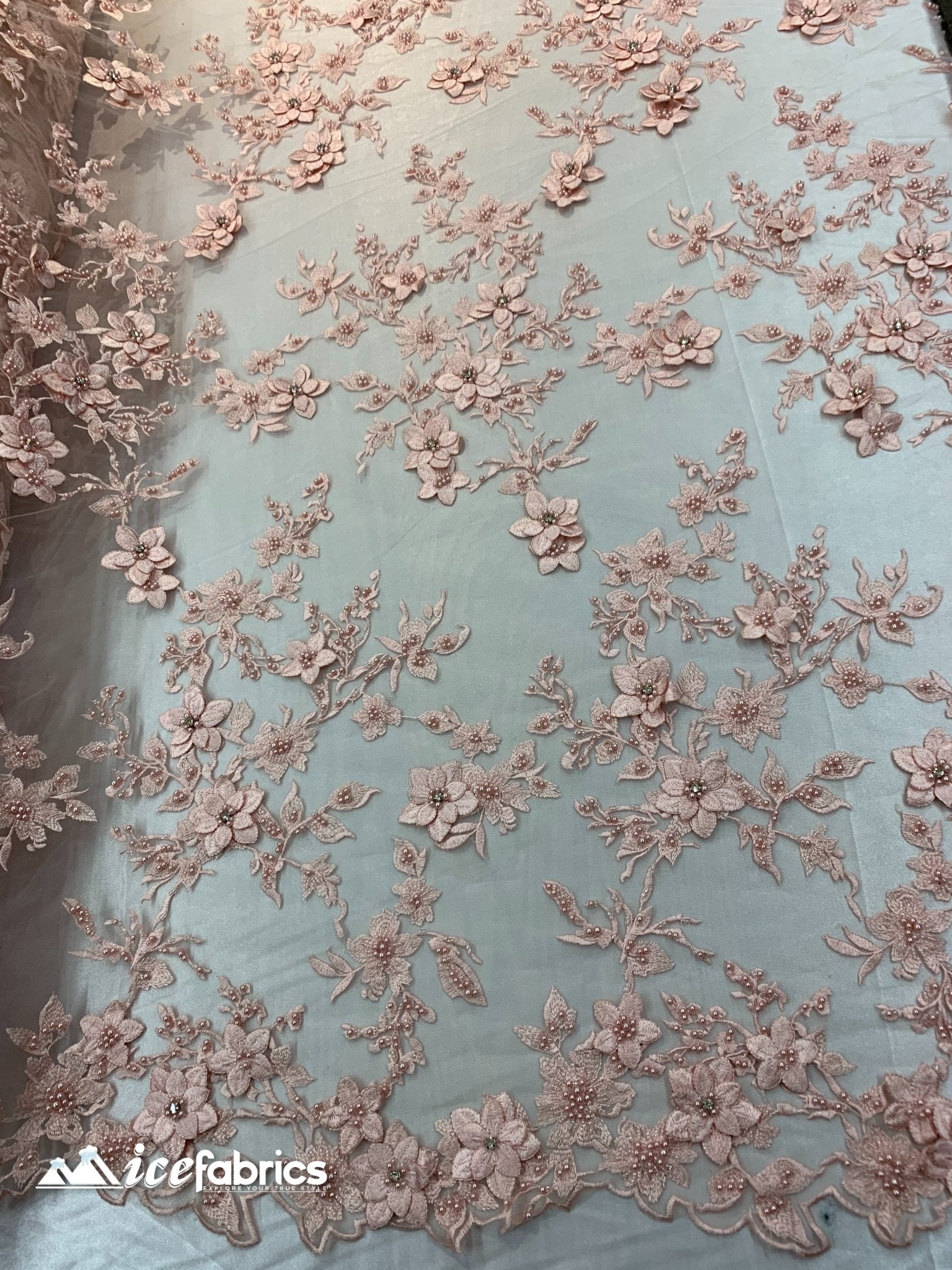 Embroidered Fabric/ 3D Flowers Beaded Fabric/ Lace Fabric/ PinkICE FABRICSICE FABRICSPinkEmbroidered Fabric/ 3D Flowers Beaded Fabric/ Lace Fabric/ Pink ICE FABRICS