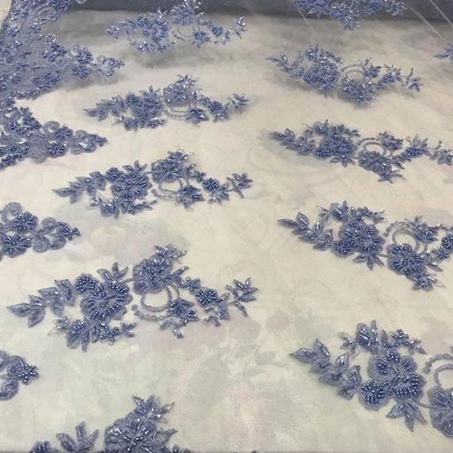 Embroidered Mesh Floral Beaded Lace Fabric By The YardICEFABRICICE FABRICSMintEmbroidered Mesh Floral Beaded Lace Fabric By The Yard ICEFABRIC Powder Blue