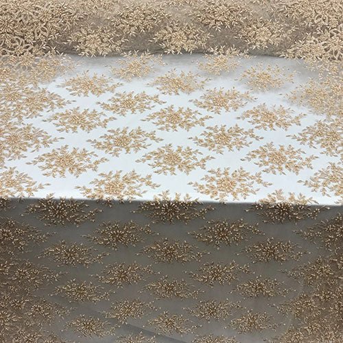 Embroidered Mesh Floral Beaded Lace Wedding FabricICE FABRICSICE FABRICSGoldEmbroidered Mesh Floral Beaded Lace Wedding Fabric ICE FABRICS Gold