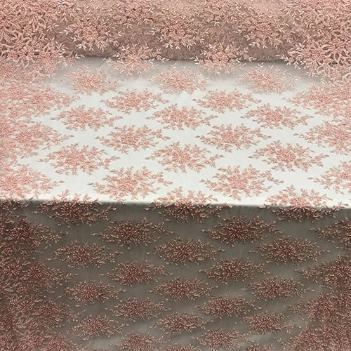 Embroidered Mesh Floral Beaded Lace Wedding FabricICE FABRICSICE FABRICSPinkEmbroidered Mesh Floral Beaded Lace Wedding Fabric ICE FABRICS Pink