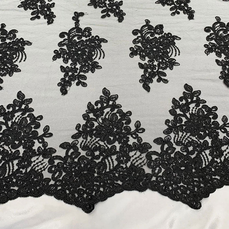 Embroidered Mesh lace Floral Design Fabric With Sequins By The YardICEFABRICICE FABRICSPeachEmbroidered Mesh lace Floral Design Fabric With Sequins By The Yard ICEFABRIC Black